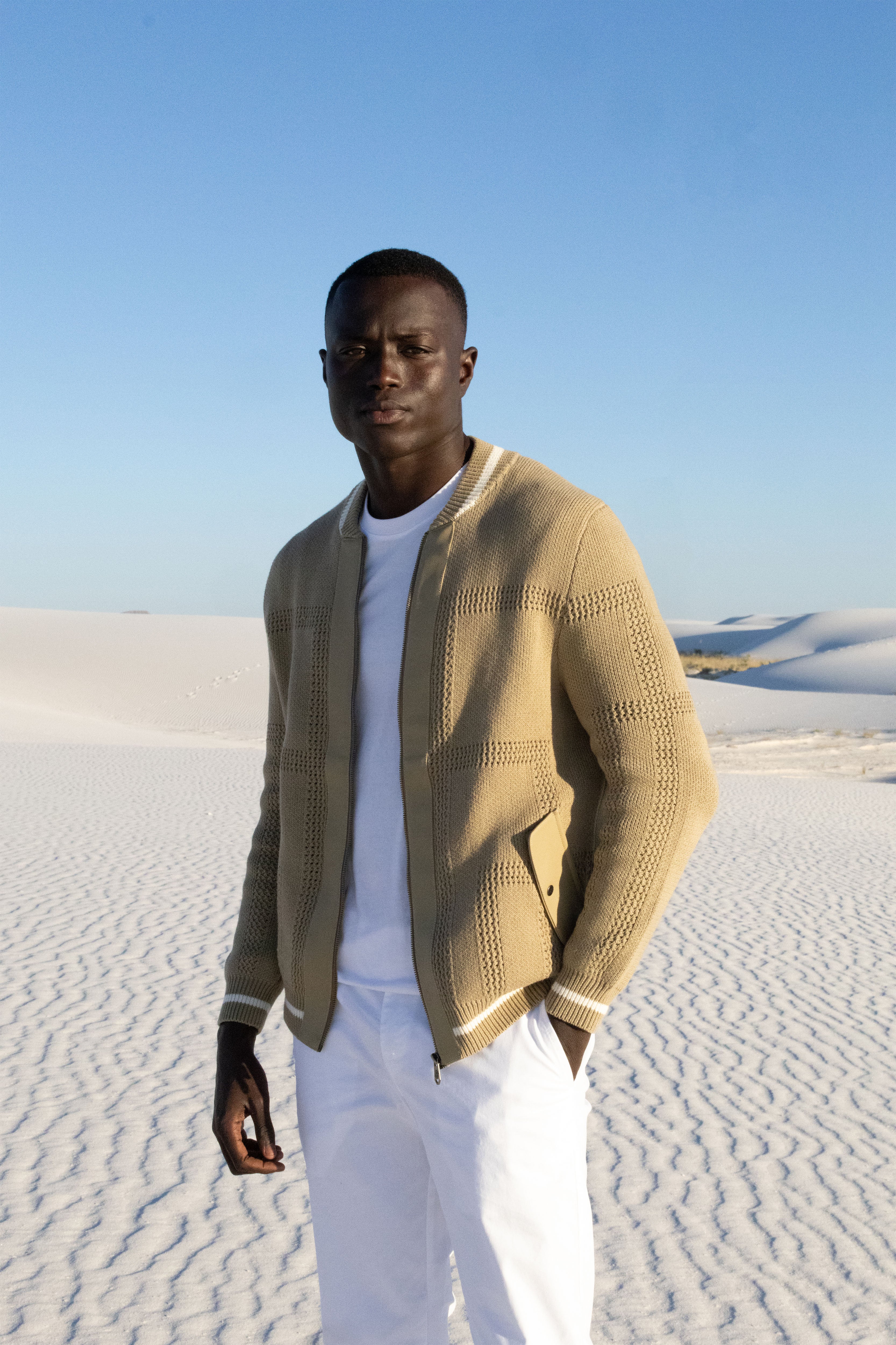 Zion Cardigan with cactus leather