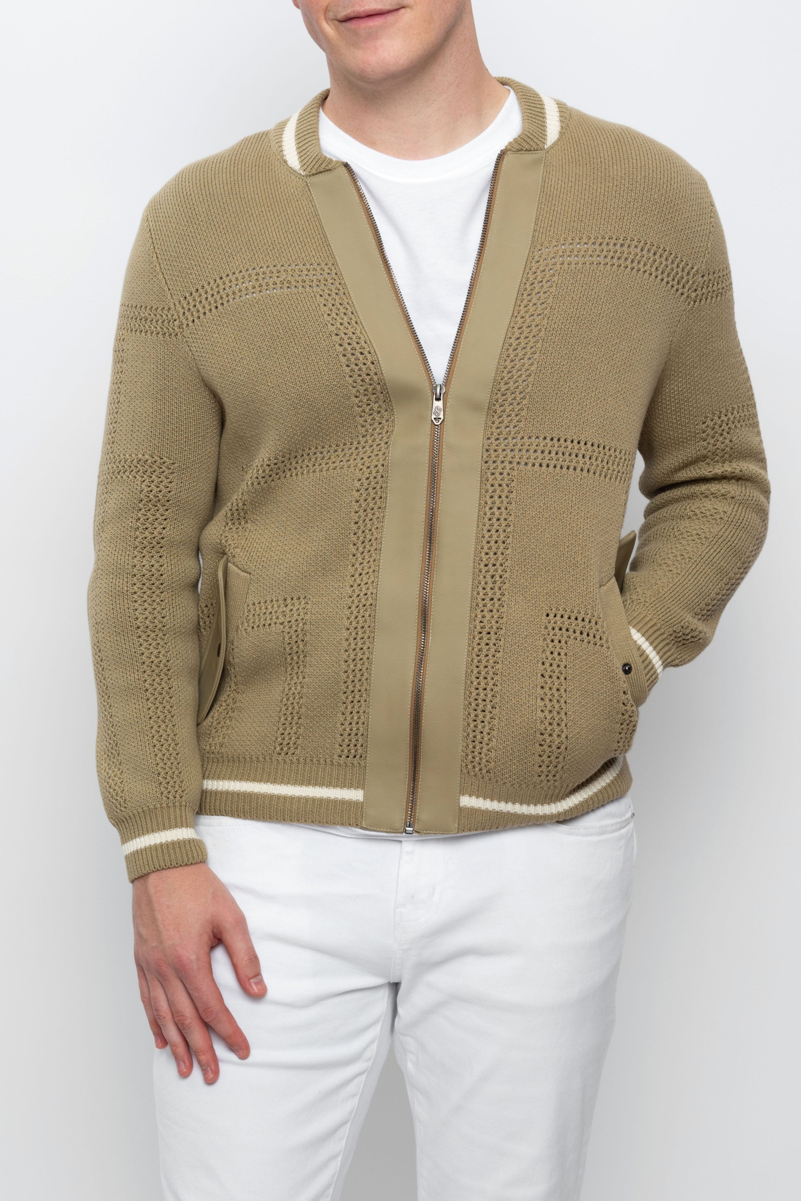 Zion Cardigan with cactus leather